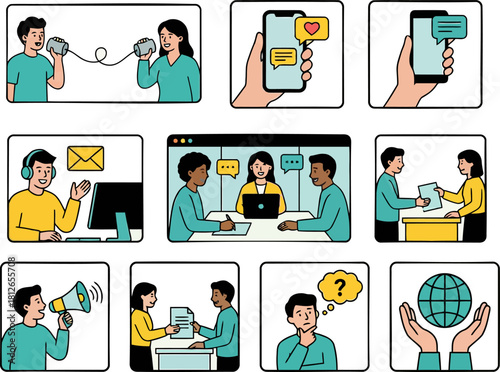 Adobe IllustrBusiness Communication Vector Set – Meeting, Messaging, Collaboration, Digital Interaction Iconsator Artwork