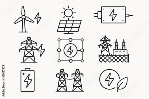 Energy and Electricity Line Icons Set