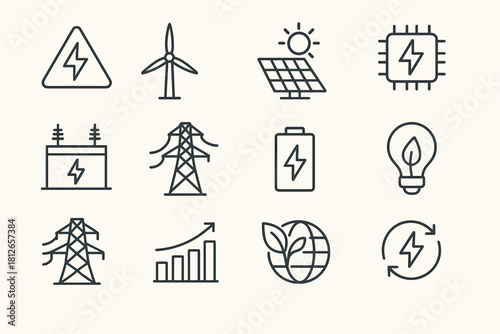 Renewable Energy & Electricity Line Icons Set