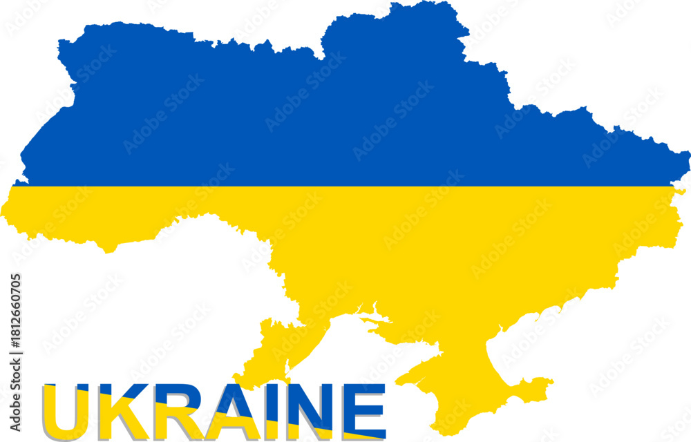 Obraz premium Map of Ukraine, map of Ukraine in the colors of the national flag, blue and yellow map of Ukraine. Vector, designer illustration, web banner, postcard. Vector image.