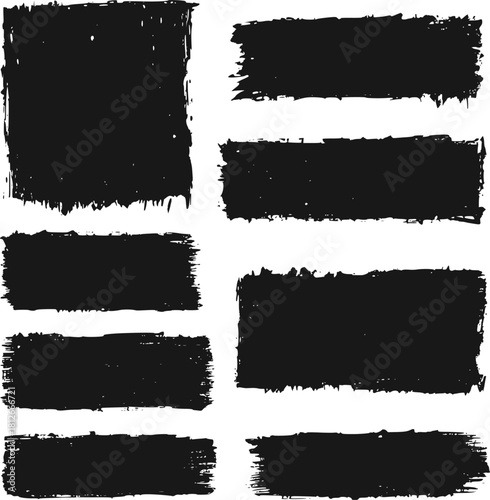 Paint brush strokes. Jagged edge torn paper background collection. Black vector rough edge rectangles. Grunge square frames set. Grungy distressed text boxes. EPS version.