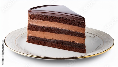 Decadent Slice Of Three Layer Dark Chocolate Cake With Smooth Glaze Dessert Isolated Png With Transparent Background