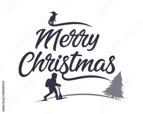 Merry Christmas Text Illustration Featuring Winter Adventure and Holiday Cheer for Festive Season Celebrations