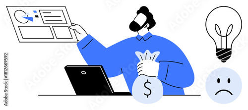 Business analysis concept. Business professional reviewing digital metrics. Business tied to investment, planning, and creative solutions. For finance, analytics, strategy, startups corporate growth