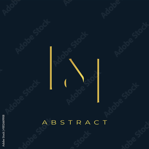 LM Abstract Golden Logo Design. Abstract Golden Symbol Composition on a Dark Navy Blue Background