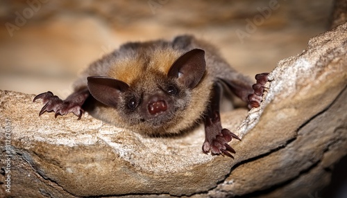 The Western Barbastelle Barbastelle Or Barbastelle Bat Barbastella Barbastellus Hibernating Bat In Walls Hole