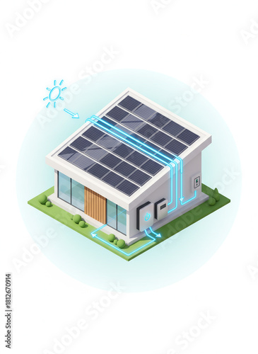 Solar energy system illustration for modern house