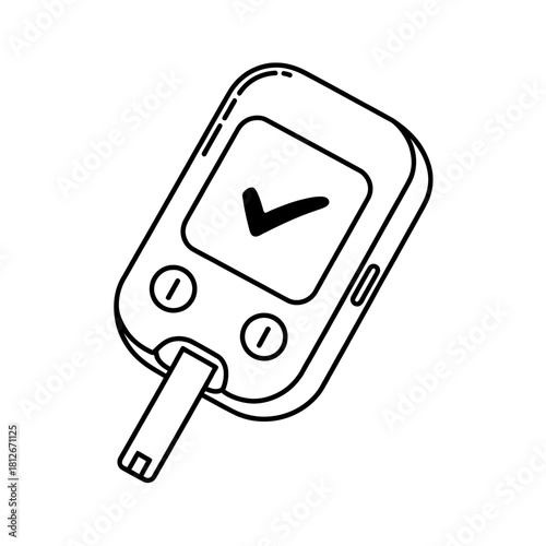 Glucose meter outline illustration for health and diabetes awareness with a checkmark showing correct reading and good health measurement