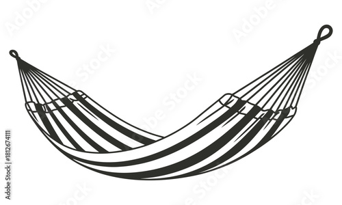 Striped hammock with rope support, hanging diagonally presents a serene on transparent background
