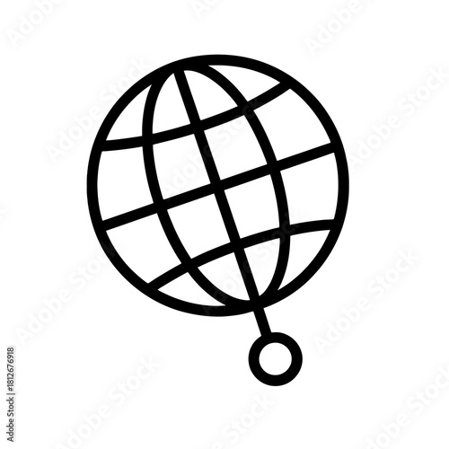 Thin-line globe with connected digital hub icon, slightly angled, transparent PNG, ideal for visuals about international tech networks, worldwide digital infrastructure and global connectivity.