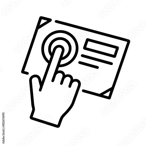 Thin-line holographic touchscreen interaction icon, slightly angled, transparent PNG, ideal for visuals on advanced user interfaces, AI-powered systems and future digital innovation.