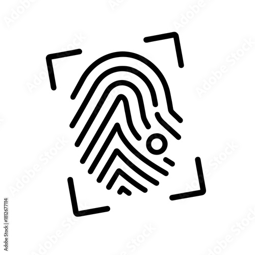 Thin-line biometric fingerprint scanner icon, slightly angled, transparent PNG, ideal for visuals about AI security, digital identity and advanced authentication technology.