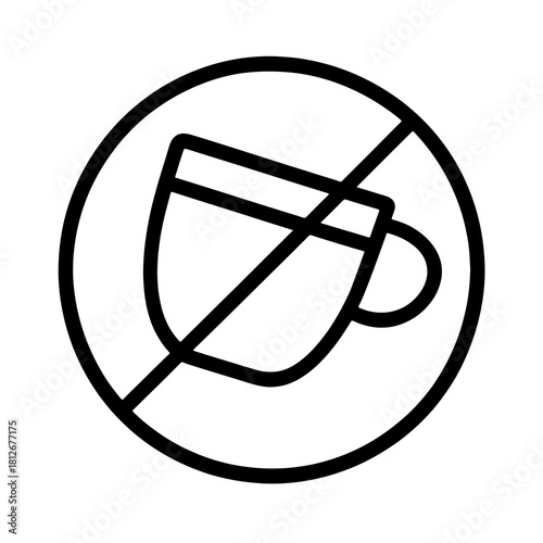 Thin-line crossed-out coffee cup icon, slightly angled, transparent PNG, ideal for promoting caffeine restriction before sleep to improve rest quality and prevent insomnia.