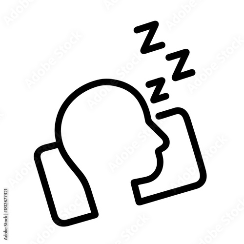 Thin-line head on pillow with sleep “Z” symbols, slightly angled, transparent PNG, ideal for promoting deep rest, healthy sleep habits and insomnia recovery strategies.