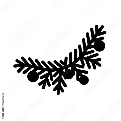 Decorative garland icon filled with various ornaments, slight tilt, solid black and no shadow, transparent PNG, perfect for expressive Christmas art and premium seasonal design.