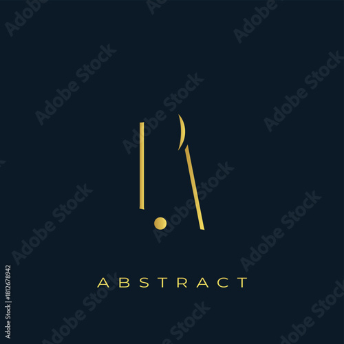 PA Abstract Golden Logo Design. Abstract Golden Symbol Composition on a Dark Navy Blue Background