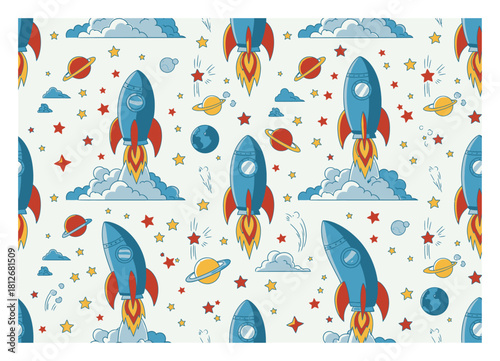 Seamless Vector Rocket Launch Pattern - Startup, Tech, Space Exploration Background