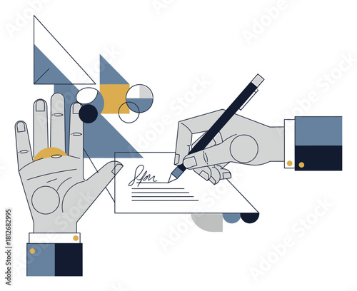 Modern Business Contract Signing - Geometric Abstract Vector Art