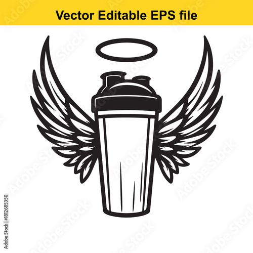 Angel shaker bottle with wings and halo icon