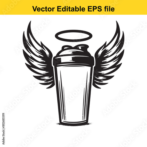 Angel shaker bottle with wings and halo vector