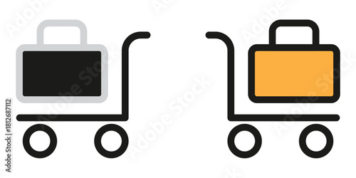 Two luggage carts offer convenient travel solutions in black and yellow, promising smooth airport transits and vacations with effortless baggage handling