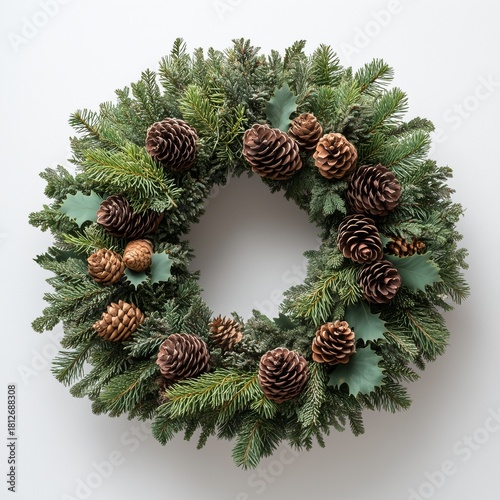 Festive Wreath Decorated With Pine Cones and Berries for Winter Holiday Decor