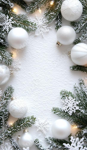 Elegant White and Silver Christmas Decorations With Snowflakes and Greenery o...