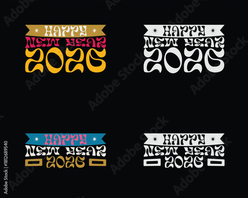 Happy New Year 2026 vector set: celebration, party, and festive design.