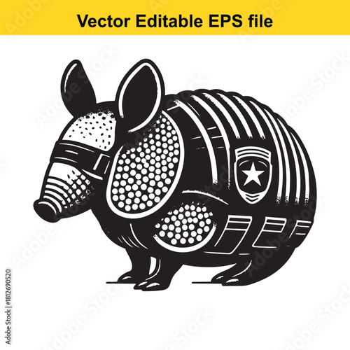 Black and white stylized armadillo police badge icon