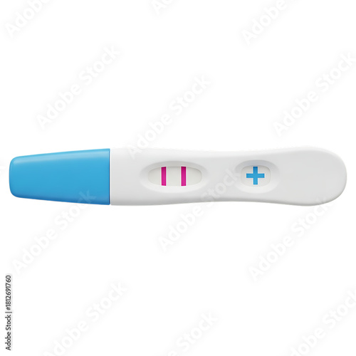 Positive Pregnancy Test with Two Pink Lines and Blue Cap Keywords: pregnancy, test, positive, result, two, pink, lines, blue, cap, home, kit, health, medical