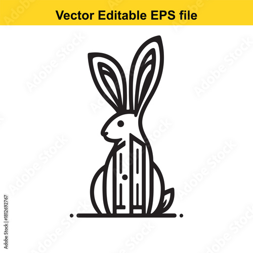 Outline icon of a rabbit with abstract body design