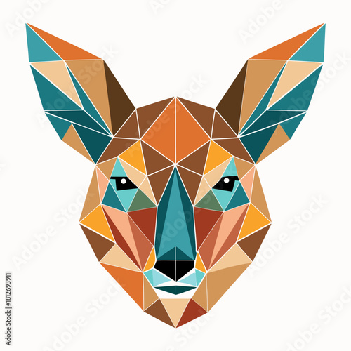 Geometric polygonal fox face with large ears, abstract low poly design, modern animal art, vibrant colors. isolated on white background, Vector, illustration