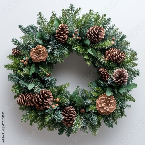 Festive Wreath Decorated With Pine Cones and Berries for Winter Holiday Decor