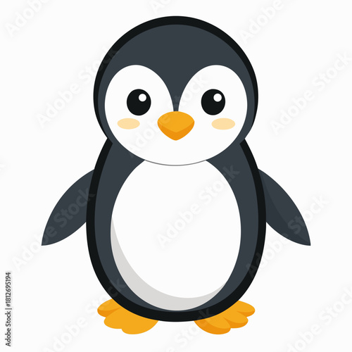 Cute cartoon penguin character with a black and white body, orange beak, and rosy cheeks, isolated on white. isolated on white background, Vector, illustration