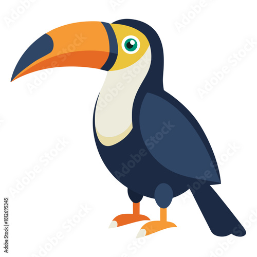 Flat design toucan bird illustration, tropical exotic animal with large colorful beak isolated on white background. isolated on white background, Vector, illustration