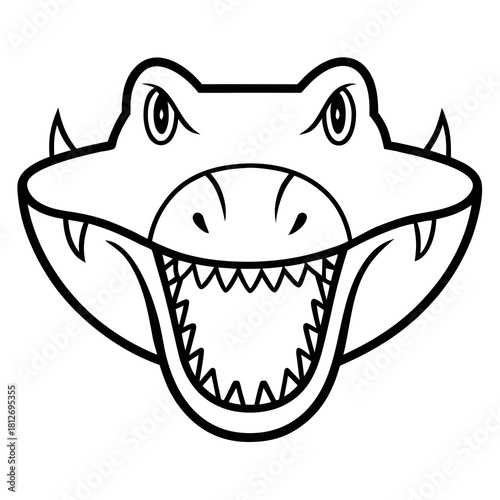 Cartoon alligator head with open mouth and sharp teeth, aggressive expression, isolated vector graphic illustration isolated on white background, Vector, illustration