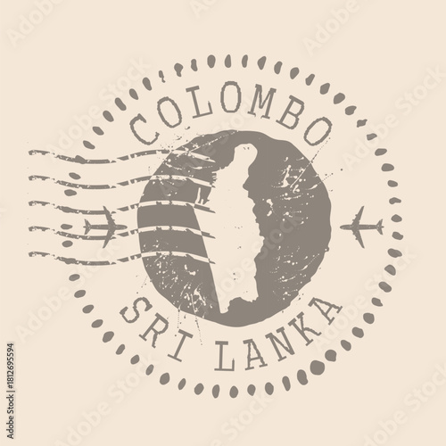 Stamp Postal of Colombo is city of Sri Lanka. Map Silhouette rubber Seal.  Design Retro Travel. Seal  Map of Colombo grunge  for your design. Sri Lanka. EPS10