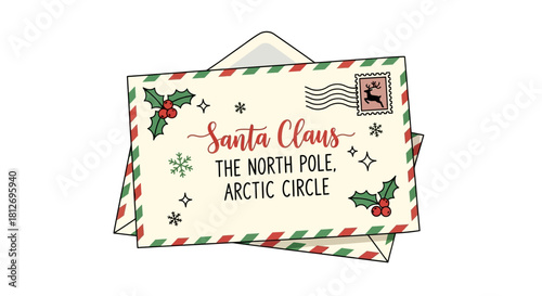 Send your heartfelt Christmas wishes with this charming Santa Claus letter design, adding warmth and holiday cheer to any project