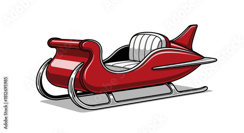 Classic red Santa's sleigh with shiny silver runners ready to deliver holiday cheer, perfect for seasonal marketing and festive designs