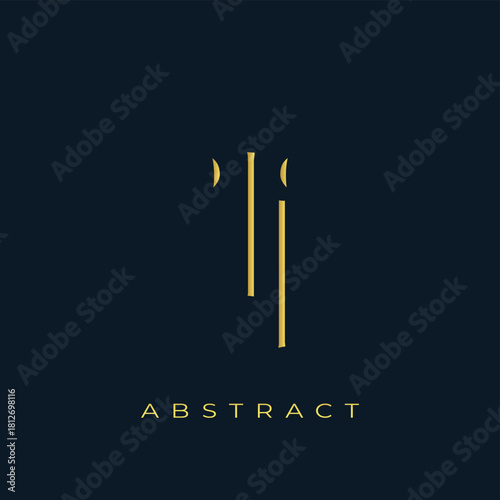 TI Abstract Golden Logo Design. Abstract Golden Symbol Composition on a Dark Navy Blue Background