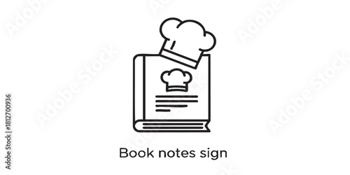 Recipe book with chef hat line icon, cooking concept. Vector graphics. Book notes sign on white background, style icon mobile or web design.
