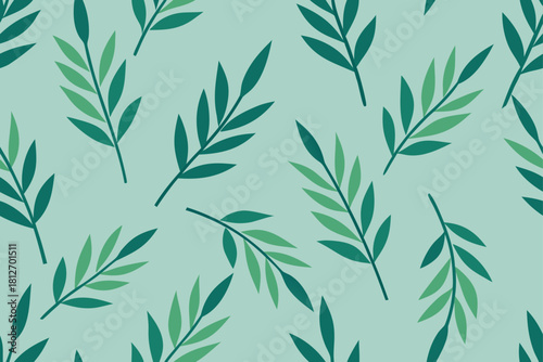 Seamless vector pattern of green bamboo leaves on a natural background for wallpaper, textile, or decoration