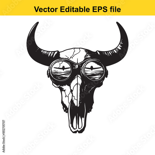 Steampunk bull skull with goggles vector illustration