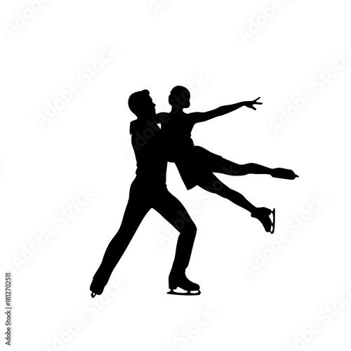 Pair of figure skater performing lift on ice with graceful extension