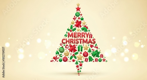 Abstract Christmas tree typography illustration with festive symbols
