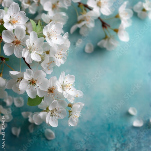 Beautiful White Blossoms on a Soft Blue Background in Springtime