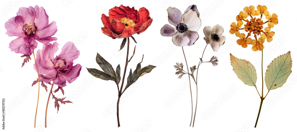 Naklejka premium PNG Vintage botanical floral illustration, element set on transparent background