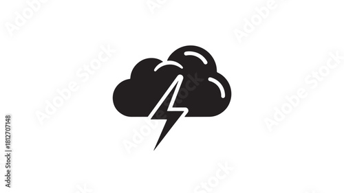 Thunderstorm icon with cloud and lightning bolt simple flat vector illustration isolated on white background for weather forecast apps