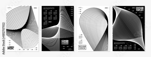 Black and white digital technology line abstract cover set