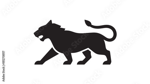 Silhouette of a roaring lion strong and powerful animal vector illustration isolated on white background